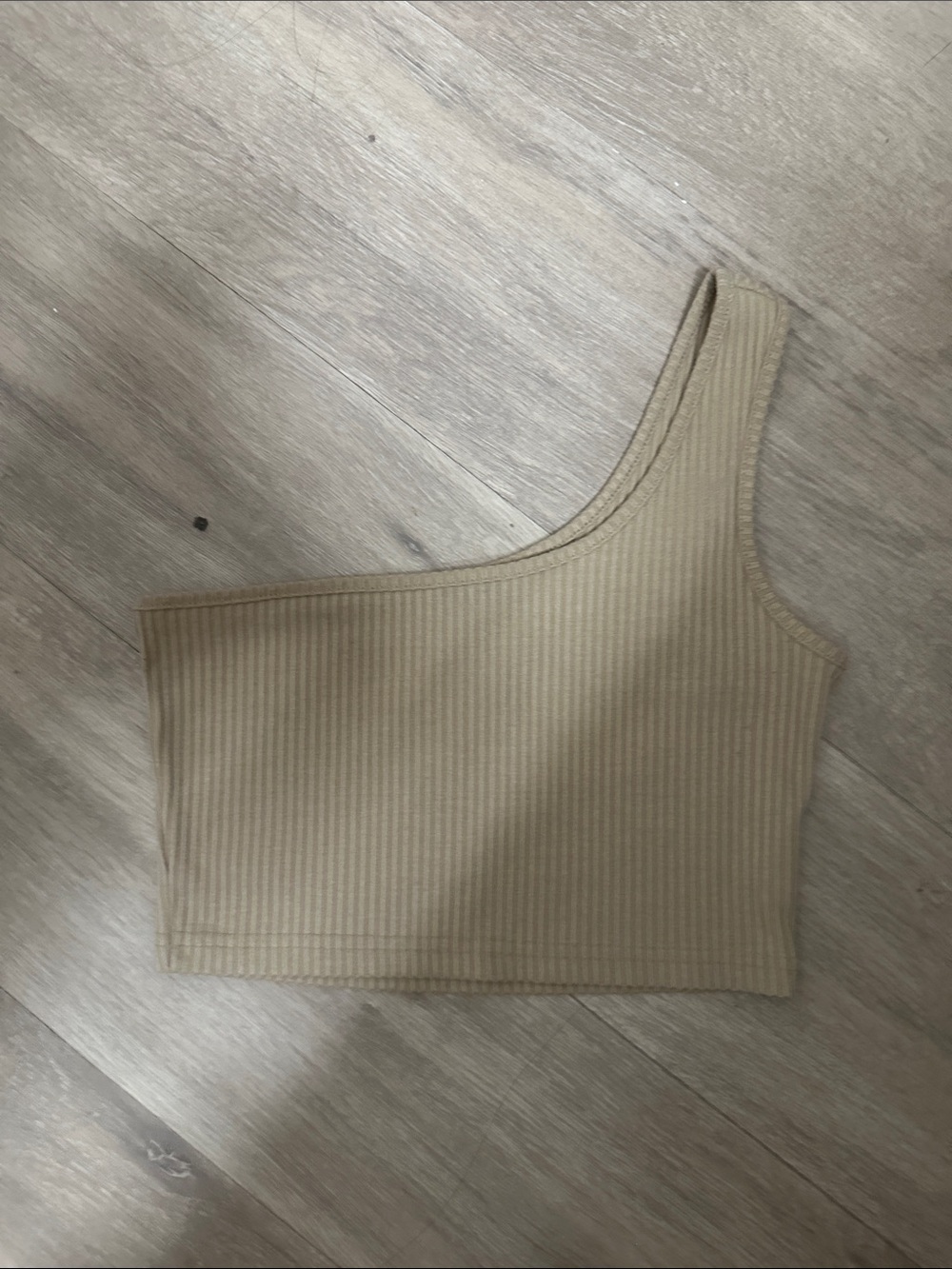 Asymmetric One-Shoulder Ribbed Crop Top - Beige